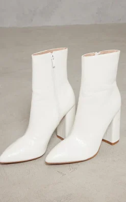 White Faux Snake Ankle Boot