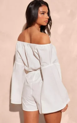 White Flare Sleeve Bardot Romper