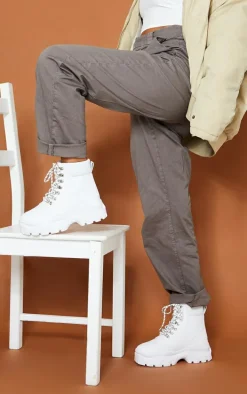 White Flatform Chunky Combat Boot Sneakers