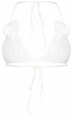 White Floral Applique Rib Knit Bralet Set