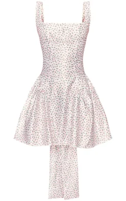 White Floral Bow Back Detail Skater Dress