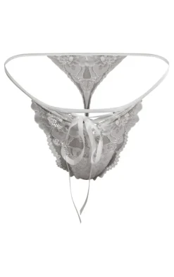 White Floral Lace Cut Out Thong