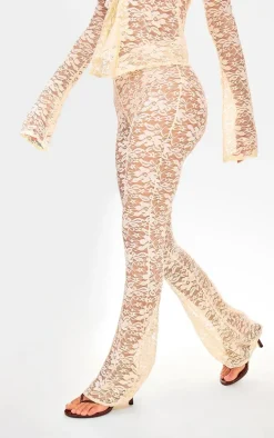 White Floral Lace Skinny Flare Pants