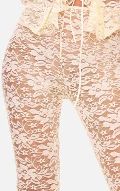 White Floral Lace Skinny Flare Pants
