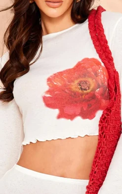 White Floral Print Long Sleeve Top