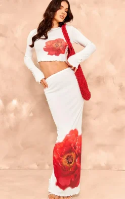 White Floral Print Maxi Skirt