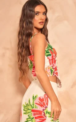 White Floral Printed Boned Corset Top