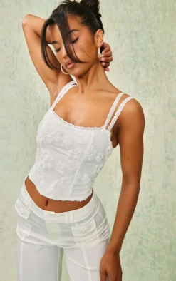 White Floral Textured Boned Corset