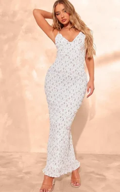 White Floral Textured Cami Maxi Dress