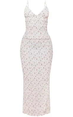 White Floral Textured Cami Maxi Dress