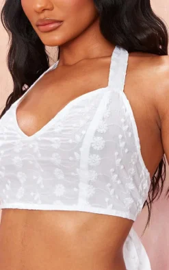White Flower Broderie Halterneck Crop Top