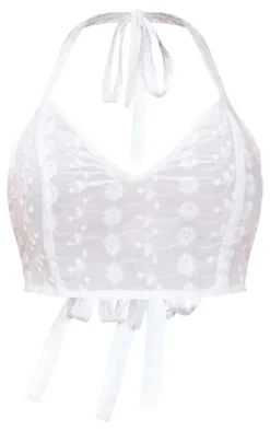 White Flower Broderie Halterneck Crop Top