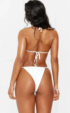 White Flower Trim Tie Side Bikini Bottoms