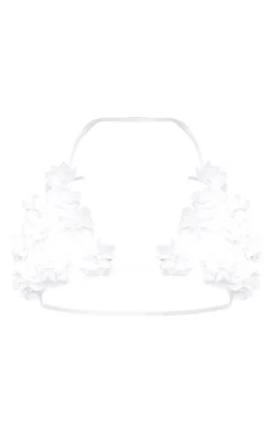 White Flower Trim Triangle Bikini Top