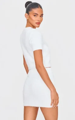 White Fluffy Knit Embellished Top