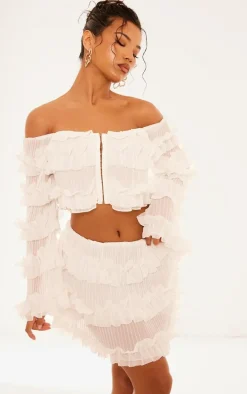 White Frill Detail Bardot Top