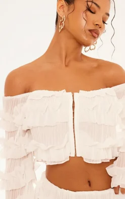 White Frill Detail Bardot Top