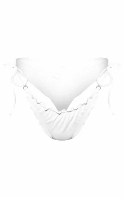 White Frill Edge Ruched Back Bikini Bottoms