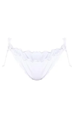White Frill Edge Ruched Back Bikini Bottoms