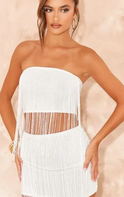 White Fringe Bandeau Beach Top