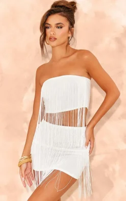 White Fringe Mini Beach Skirt