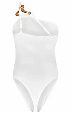 White Gold Trim Asymmetric Swimsuit