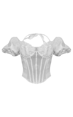 White Halter Neck Bardot Sleeve Corset