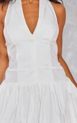 White Halterneck Vest Detail Puffball Dress