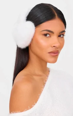 White Heart Faux Fur Ear Muffs