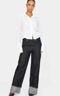 White Hook And Eye Flare Sleeve Shirt