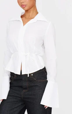 White Hook And Eye Flare Sleeve Shirt