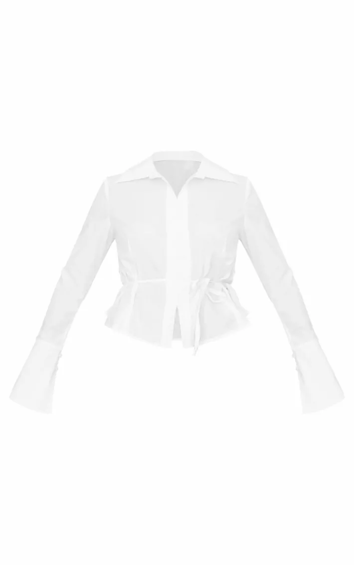 White Hook And Eye Flare Sleeve Shirt