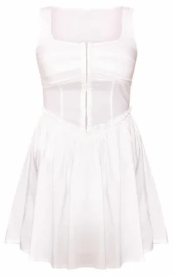 White Hook And Eye Ruched Shift Dress