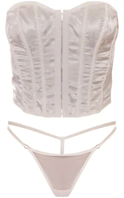 White Jacquard Satin Boned Corset