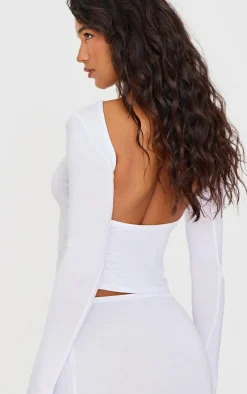 White Jersey Low Back Long Sleeve Longline Top