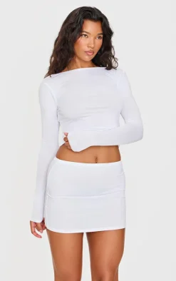 White Jersey Low Back Long Sleeve Longline Top