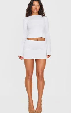 White Jersey Low Waist Micro Mini Skirt