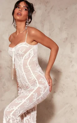 White Lace Binding Detail Strappy Sheer Jumpsuit