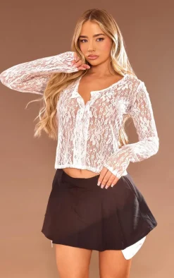 White Lace Button Front Top