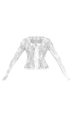 White Lace Button Front Top