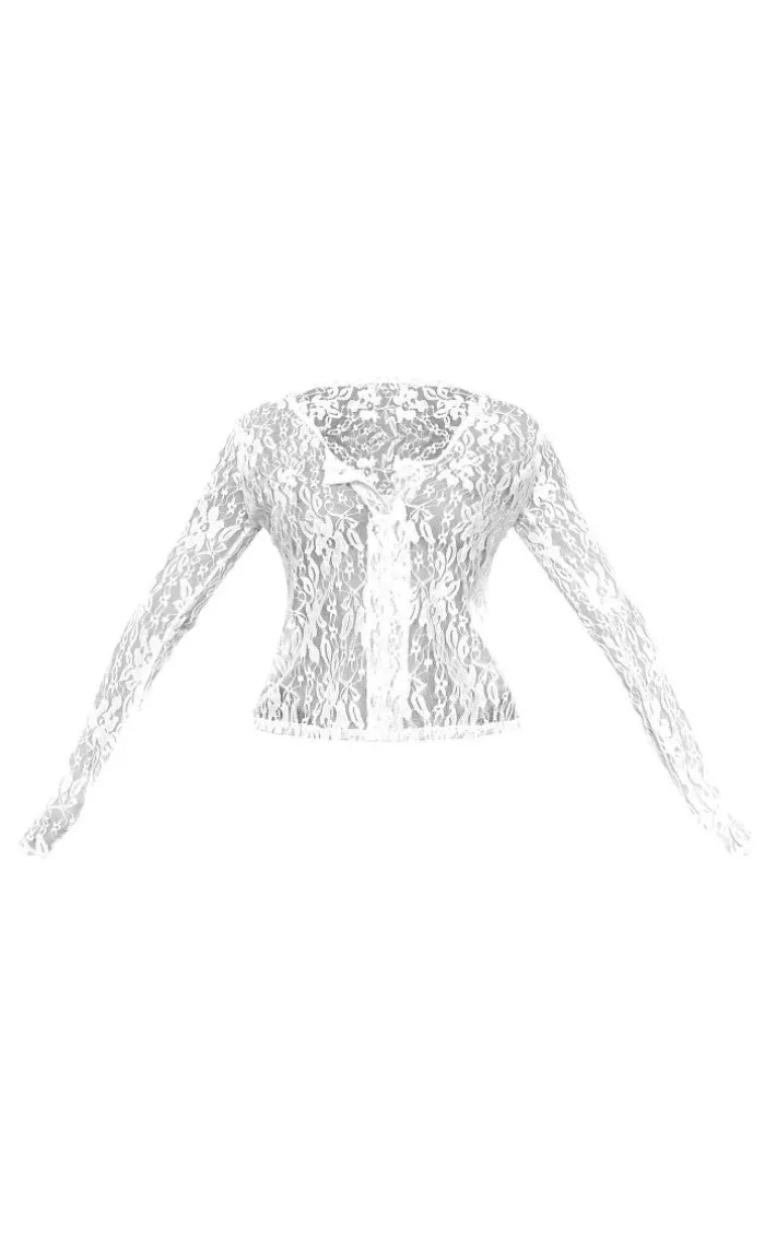 White Lace Button Front Top