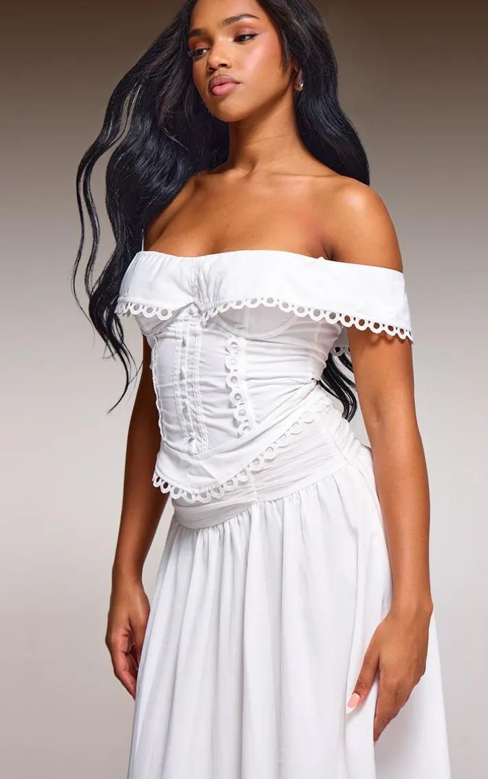 White Lace Detail Bardot Corset