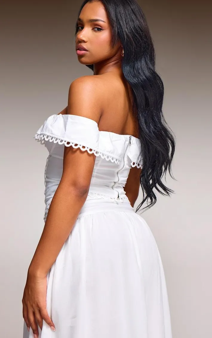 White Lace Detail Bardot Corset