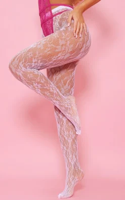 White Lace Floral Tights