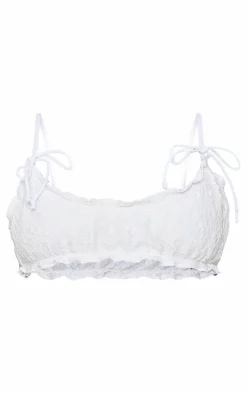 White Lace Frill Bandeau Bikini Top
