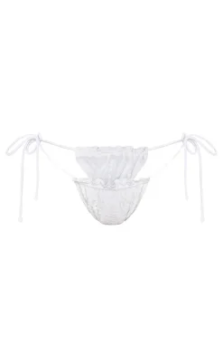 White Lace Frill Tie Side Bikini Bottoms