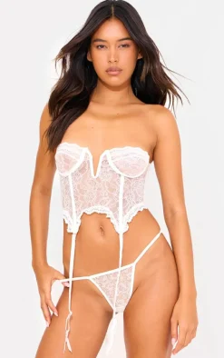 White Lace Frill Underwired Corset Lingerie Set