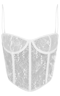 White Lace Spaghetti Strap Pointed Hem Corset