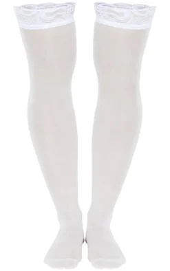 White Lace Top Sheer Hold Up Stockings
