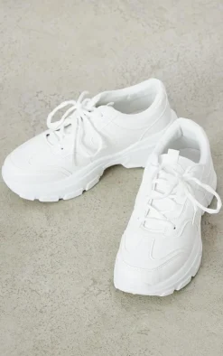 White Lace Up Chunky Sole Sneakers